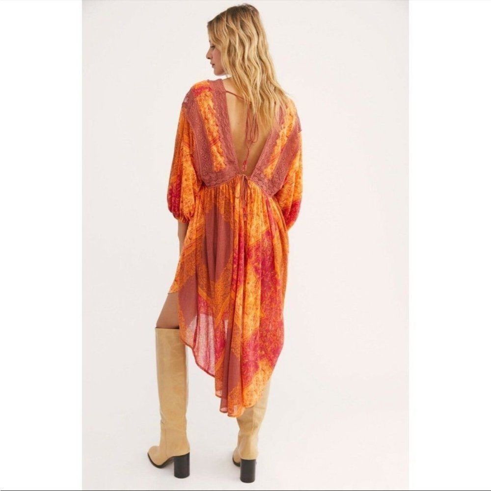 Free People Moonchild Lakeside Open Back Long Sleeve Bandana Maxi Tunic - Picture 2 of 4